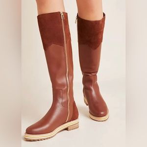 Bill Blass Chestnut Leather and Suede Heeled Boots
